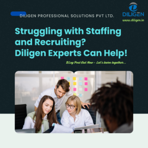 A team of professionals collaborating on staffing and recruiting solutions with Diligen Experts for business growth and efficiency.